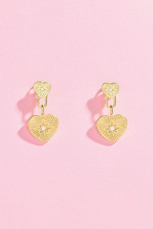 Double Fluted Heart Sterling Silver Charm Dangle Earrings Earrings mure + grand 