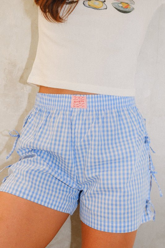 Gingham Bow Boxer Shorts Clothing mure + grand Blue Gingham S 