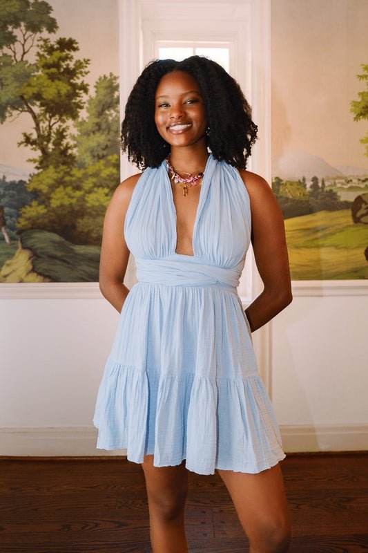 Maeve Wrap Mini Dress Clothing Mure + Grand Baby Blue One size 