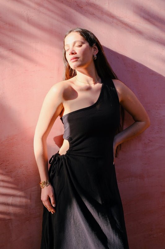 Naomi One Shoulder Maxi Dress Clothing Mure + Grand Black XS 