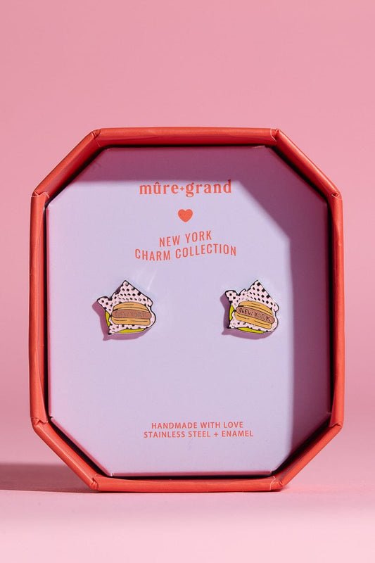 This and New York Enamel Charm Stud Earrings Earrings mure + grand Gold 
