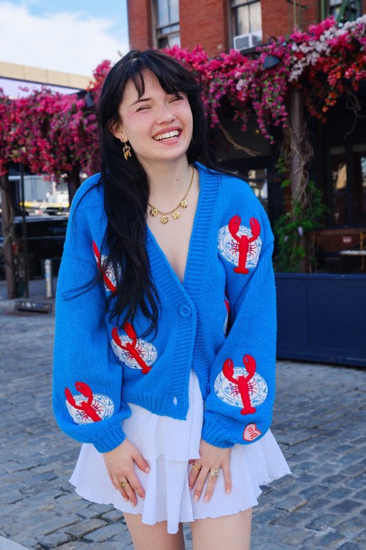 You're A Reel Catch Puff Cardigan Sweater mure + grand 
